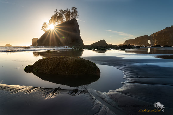 Sea stack and tide pools on Olympic Peninsula coast